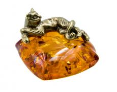 Янтарь фигурка 1-018,1 «Кот лежащий на подушке»
