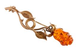 Янтарь брошь L3014 "Большая роза"