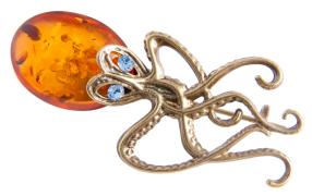 Янтарь брошь L3017 "Осьминог"