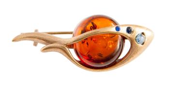 Янтарь брошь L3032 "Рыбка"