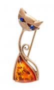 Янтарь брошь L3036 "Треугольный кот"