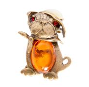 Янтарь брошь L3037 "Собачка"