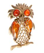 Янтарь брошь L3038 "Сова на ветке бол."