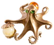 Янтарь брошь L3045 "Большой осьминог"