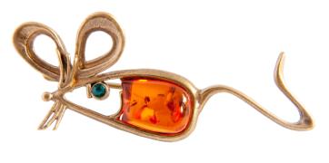 Янтарь брошь L3049 "Мышь с бантом"