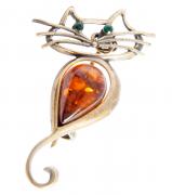 Янтарь брошь L3061 "Стильный кот"