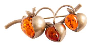 Янтарь брошь L3065 "Яблоки"