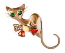 Янтарь брошь L4002 "Кошка с бантом"