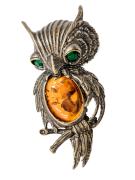 Янтарь брошь L3073 "Спящий филин"