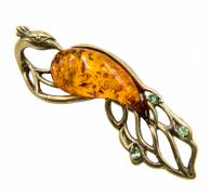 Янтарь брошь L3085 "Павлин"