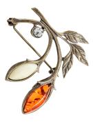Янтарь брошь L3086 "Ветка со стразами"