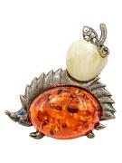 Янтарь брошь L3139 "Ёжик с яблоком"