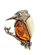 Янтарь брошь L3153 "Дятел"